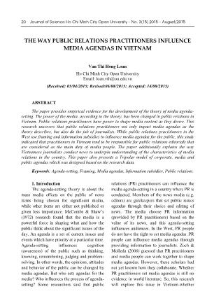 The way public relations practitioners influence media agendas in Vietnam