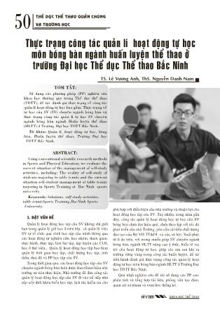 Thực trạng công tác quản lí hoạt động tự học môn Bóng bàn ngành Huấn luyện thể thao ở trường Đại học Thể dục Thể thao Bắc Ninh