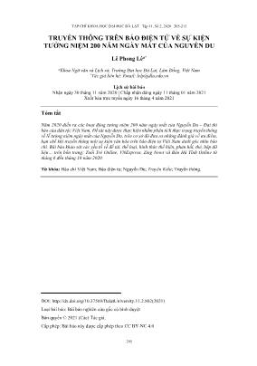 Truyền thông trên báo điện tử về sự kiện tưởng niệm 200 năm ngày mất của Nguyễn Du
