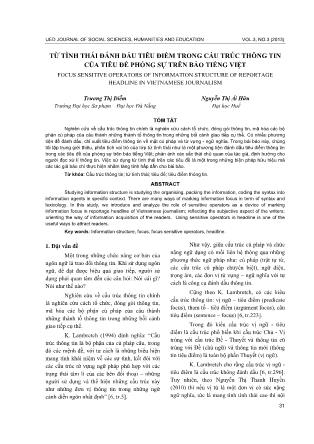 Từ tình thái đánh dấu tiêu điểm trong cấu trúc thông tin của tiêu đề phóng sự trên báo tiếng Việt