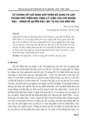 Tư tưởng Hồ Chí Minh góp phần bổ sung và làm phong phú thêm kho tàng lý luận của Chủ nghĩa Mác-Lênin về quyền độc lập, tự do của dân tộc