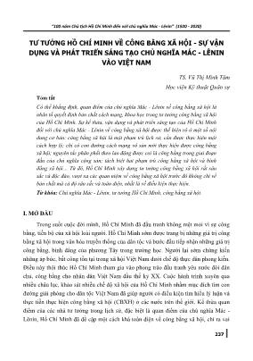 Tư tưởng Hồ Chí Minh về công bằng xã hội - Sự vận dụng và phát triển sáng tạo chủ nghĩa Mác-Lênin vào Việt Nam