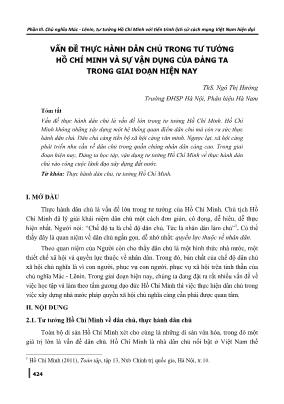 Vấn đề thực hành dân chủ trong tư tưởng Hồ Chí Minh và sự vận dụng của Đảng ta trong giai đoạn hiện nay