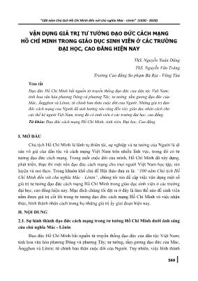 Vận dụng giá trị tư tưởng đạo đức cách mạng Hồ Chí Minh trong giáo dục sinh viên ở các trường đại học, cao đẳng hiện nay