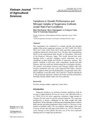 Variations in growth performance and nitrogen uptake of sugarcane cultivars under rain-fed conditions