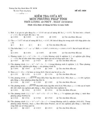 4 Đề kiểm tra giữa học kỳ môn Phương pháp tính - Năm học 2012-2013 - Đại học Bách khoa thành phố Hồ Chí Minh