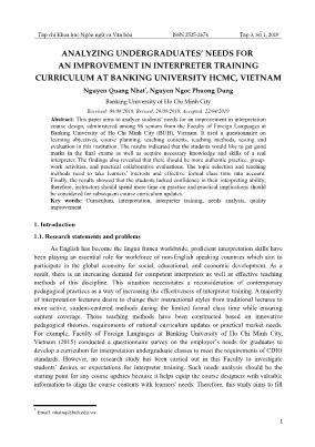 Analyzing undergraduates’ needs for an improvement in interpreter training curriculum at banking university HCMC, Vietnam