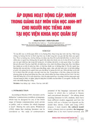 Áp dụng hoạt động cặp, nhóm trong giảng dạy môn Văn học Anh-Mỹ cho người học tiếng Anh tại Học viện Khoa học Quân sự