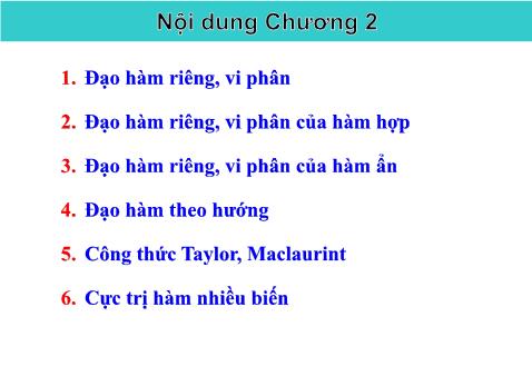 Bài giảng Giải tích II - Chương 2: Đạo hàm, vi phân - Nguyễn Văn Quang