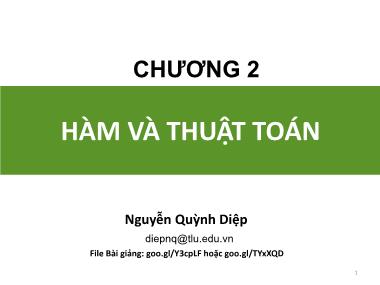 Bài giảng Toán rời rạc - Chương 2: Hàm và thuật toán - Nguyễn Quỳnh Diệp