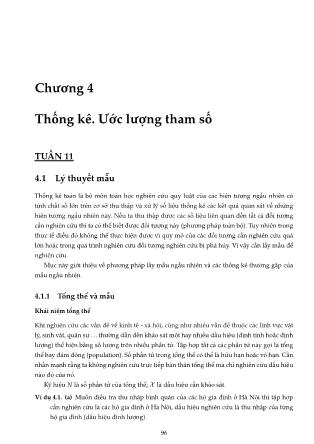 Bài giảng Xác suất thống kê - Chương 4: Thống kê. Ước lượng tham số - Nguyễn Thị Thu Thủy