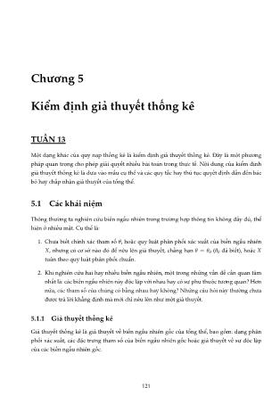 Bài giảng Xác suất thống kê - Chương 5: Kiểm định giả thuyết thống kê - Nguyễn Thị Thu Thủy