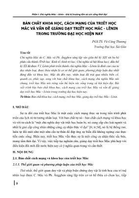 Bản chất khoa học, cách mạng của triết học Mác và vấn đề giảng dạy triết học Mác - Lênin trong trường đại học hiện nay