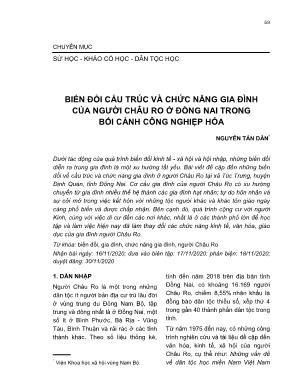 Biến đổi cấu trúc và chức năng gia đình của người Châu Ro ở Đồng Nai trong bối cảnh công nghiệp hóa