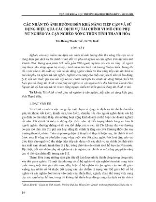 Các nhân tố ảnh hưởng đến khả năng tiếp cận và sử dụng hiệu quả các dịch vụ tài chính vi mô cho phụ nữ nghèo và cận nghèo nông thôn tỉnh Thanh Hóa