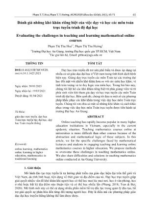 Đánh giá những khó khăn riêng biệt của việc dạy và học các môn toán trực tuyến trình độ đại học