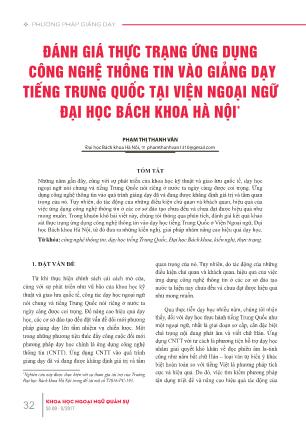 Đánh giá thực trạng ứng dụng công nghệ thông tin vào giảng dạy tiếng Trung Quốc tại Viện ngoại ngữ Đại học Bách khoa Hà Nội