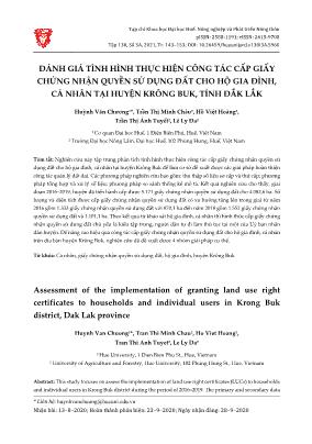 Đánh giá tình hình thực hiện công tác cấp giấy chứng nhận quyền sử dụng đất cho hộ gia đình, cá nhân tại huyện Krông Buk, tỉnh Đắk Lắk