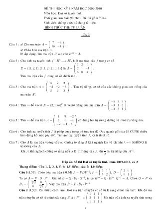 Đề thi học kỳ I môn Đại số tuyến tính - Ca 2 (Có đáp án)