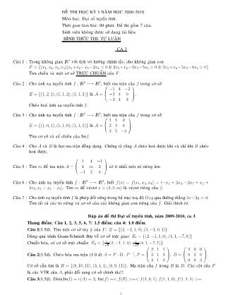 Đề thi học kỳ I môn Đại số tuyến tính - Ca 3 (Có đáp án)