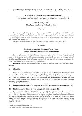 Đối sánh đặc điểm phương thức tu từ trong tục ngữ về thời tiết của người Hán và người Việt