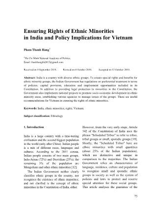 Ensuring rights of ethnic minorities in India and policy implications for Vietnam