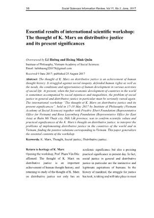 Essential results of international scientific workshop: The thought of K. Marx on distributive justice and its present significances