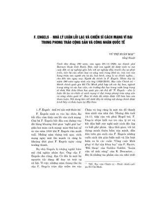 F. Engels – Nhà lý luận lỗi lạc và chiến sĩ cách mạng vĩ đại trong phong trào cộng sản và công nhân quốc tế