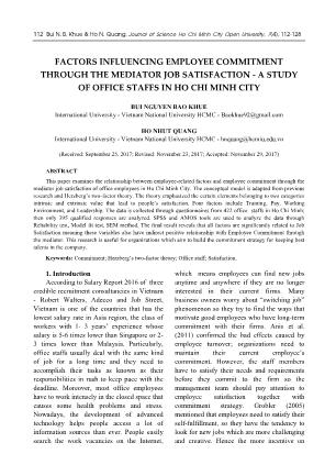 Factors influencing employee commitment through the mediator job satisfaction - A study of office staffs in Ho Chi Minh city