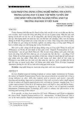 Giải pháp ứng dụng công nghệ thông tin (CNTT) trong giảng dạy và học tập môn Luyện âm cho sinh viên chuyên ngành Tiếng Anh tại trường đại học ở Việt Nam