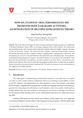 How EFL students’ oral performances are promoted with task-based activities: An integration of multiple intelligences theory
