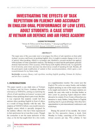 Investigating the effects of task repetition on fluency and accuracy in English oral performance of low level adult students: A case study at Vietnam air defence and air force academy