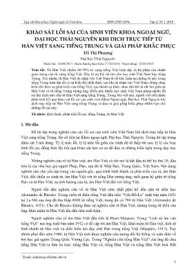 Khảo sát lỗi sai của sinh viên khoa Ngoại ngữ, Đại học Thái Nguyên khi dịch trực tiếp từ Hán Việt sang tiếng Trung và giải pháp khắc phục