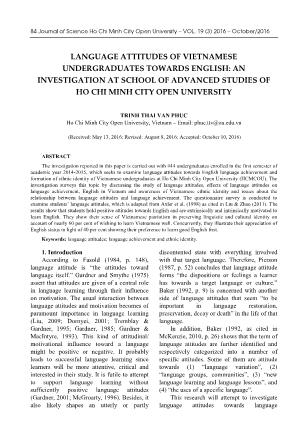 Language attitudes of Vietnamese undergraduates towards English: An investigation at school of advanced studies of Ho Chi Minh city open university