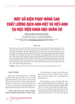 Một số biện pháp nâng cao chất lượng dịch Anh-Việt và Việt-Anh tại Học viện Khoa học Quân sự