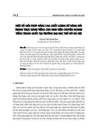 Một số giải pháp nâng cao chất lượng kỹ năng nói trong thực hành tiếng cho sinh viên chuyên ngành Tiếng Trung Quốc tại trường Đại học Thủ đô Hà Nội