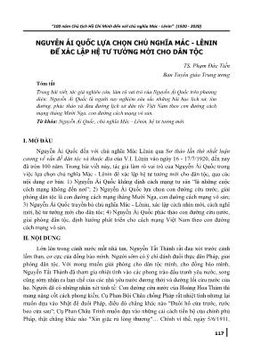 Nguyễn Ái Quốc lựa chọn chủ nghĩa Mác-Lênin để xác lập hệ tư tưởng mới cho dân tộc