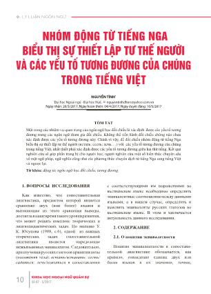 Nhóm động từ tiếng Nga biểu thị sự thiết lập tư thế người và các yếu tố tương đương của chúng trong tiếng Việt
