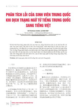 Phân tích lỗi của sinh viên Trung Quốc khi dịch trạng ngữ từ tiếng Trung Quốc sang tiếng Việt