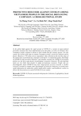 Protective behavior against Covid-19 among Vietnamese people in the social distancing campaign: A cross-sectional study