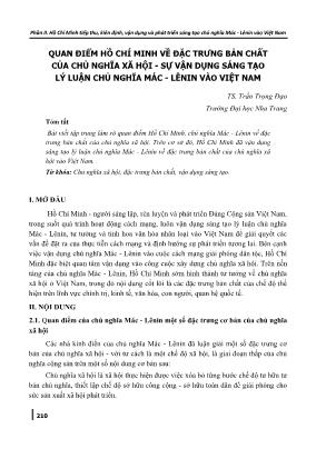 Quan điểm Hồ Chí Minh về đặc trưng bản chất của chủ nghĩa xã hội - Sự vận dụng sáng tạo lý luận chủ nghĩa Mác-Lênin vào Việt Nam