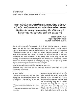 Sinh kế của người dân bị ảnh hưởng bởi sự cố môi trường biển tại bốn tỉnh miền Trung (Nghiên cứu trường hợp sử dụng tiền bồi thường ở huyện Triệu Phong và Gio Linh tỉnh Quảng Trị)