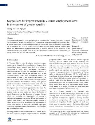 Suggestions for improvement in Vietnam employment laws in the context of gender equality