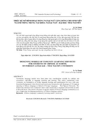 Thiết kế mô hình hoạt động ngoại ngữ cộng đồng cho sinh viên ngành Tiếng Trung tại khoa Ngoại ngữ - Đại học Thái Nguyên