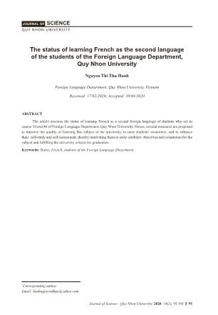Thực trạng học tiếng Pháp như ngoại ngữ hai của sinh viên Khoa Ngoại ngữ, trường Đại học Quy Nhơn