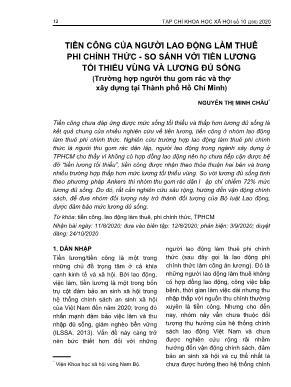 Tiền công của người lao động làm thuê phi chính thức - So sánh với tiền lương tối thiểu vùng và lương đủ sống (Trường hợp người thu gom rác và thợ xây dựng tại thành phố Hồ Chí Minh)