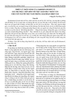 Triết lý nhân sinh của J.Krishnamurti và giá trị thực tiễn đối với việc giáo dục nhân văn cho con người Việt Nam trong giai đoạn hiện nay