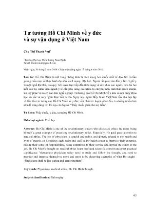 Tư tưởng Hồ Chí Minh về y đức và sự vận dụng ở Việt Nam