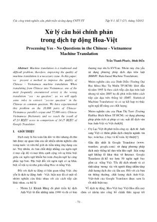 Xử lý câu hỏi chính phản trong dịch tự động Hoa-Việt