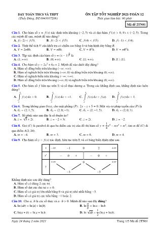 10 Đề ôn tập thi THPT Quốc gia năm 2021 môn Toán